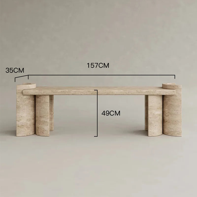 Dream Home Eye Grabbing Stacked Cuff Marble Coffee Table Four Curved Cylinder Travertine Base Long Rectangular Lounge Table - Image 6