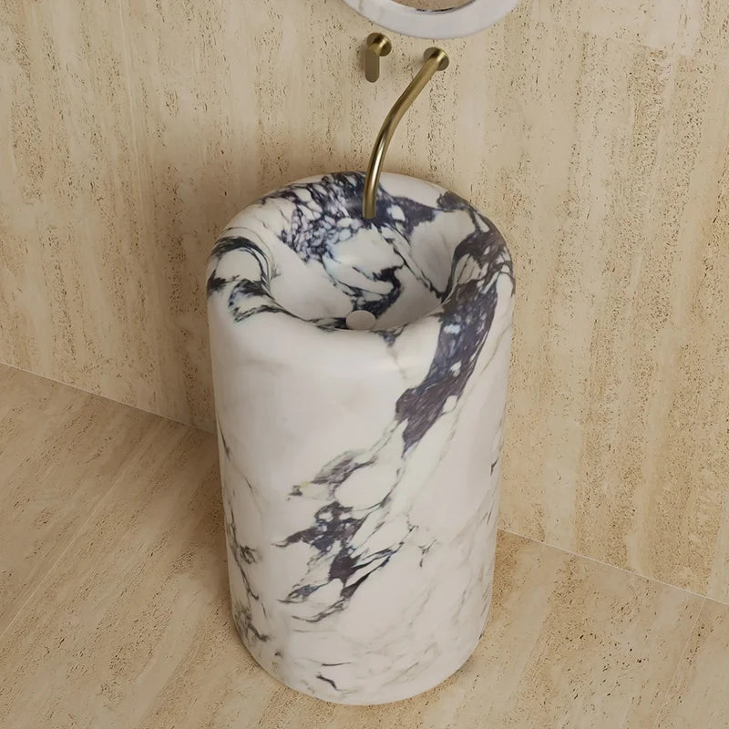 Dream Home Premium Sculptural Column Marble Pedestal Sink Multiple Stone Color Options Luxury Wash Basin - Image 4