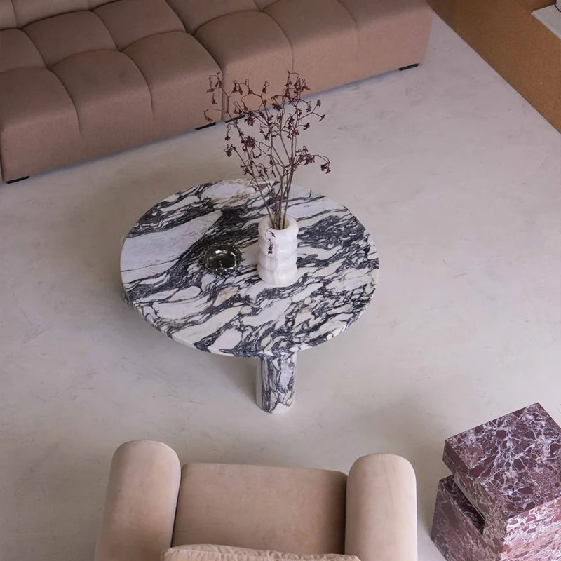 Modern Luxury Calacatta Viola Coffee Table Round Marble Top Three Cylinder Legs Modern Living Room Center Table - Image 3