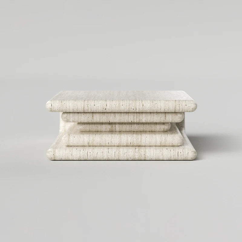 Dream Home Travertine Coffee Table Monolithic Multi Layer Rolled Book Shape Wabi Sabi Living Room Center Table - Image 3