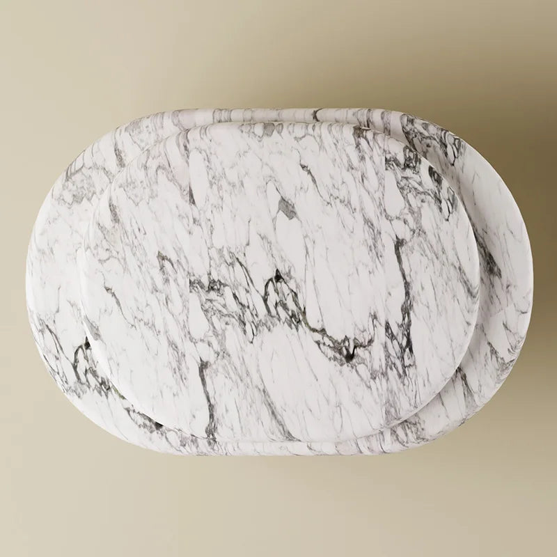 Arabescato Marble Nesting Coffee Table Cylinder Base Oval Overhanging Top Living Room Stone Center Table Dream Home - Image 5