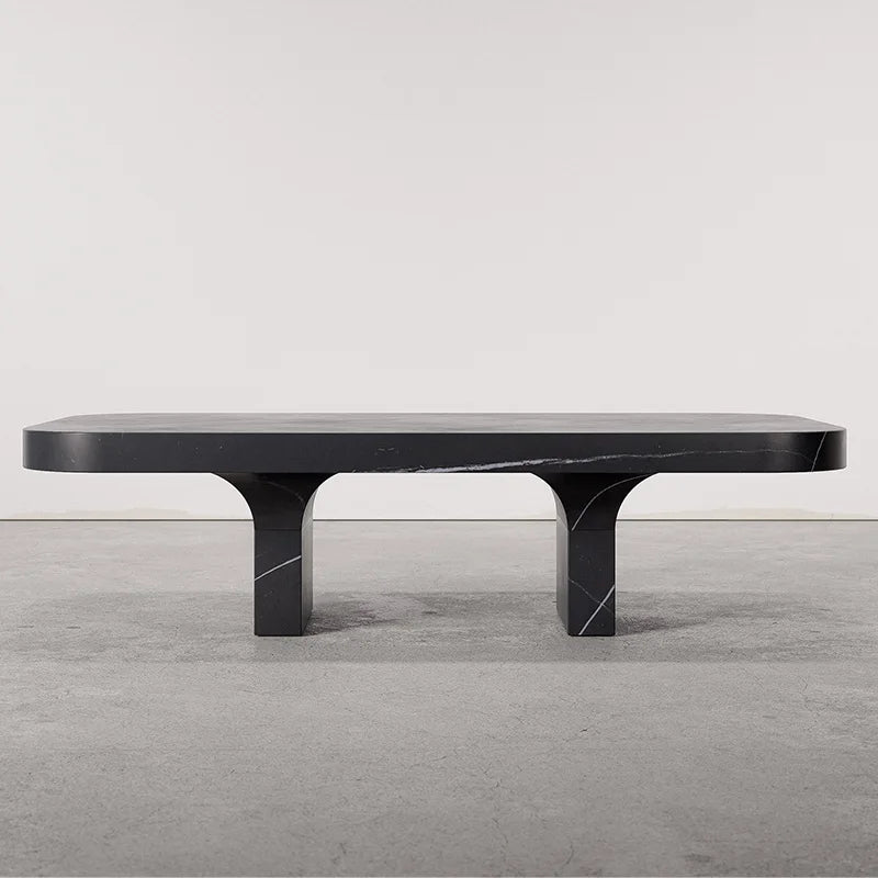 Natural Vein Marble Coffee Table Rectangular Rounded Edge Arch Base Stone Center Table Premium Modern Living Room Furniture - Image 7