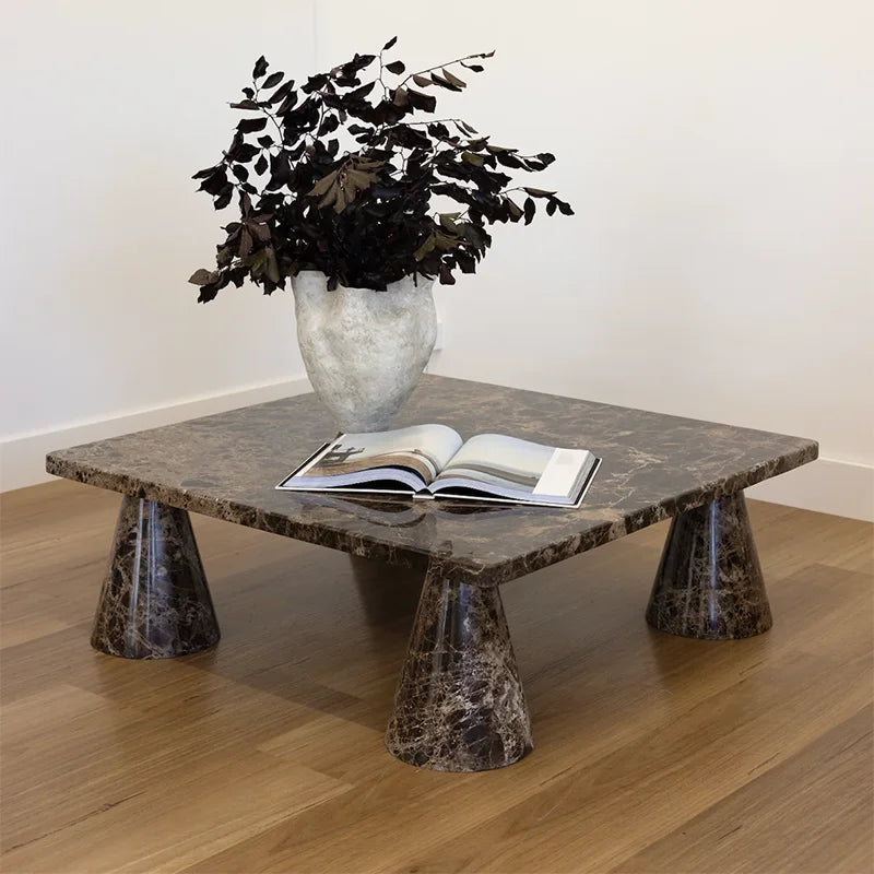 Dream Home Unique Four Slanted Taper Support Marble Tea Table Smooth Rectangle Top Porous Travertine Interior Decor Table - Image 6