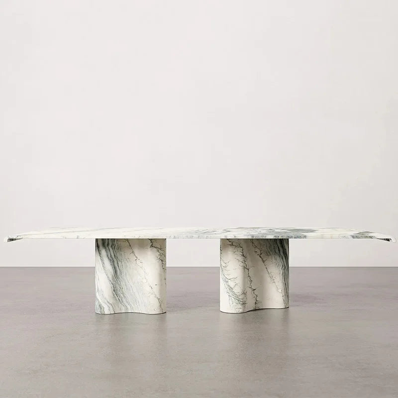 Green Vein Marble Coffee Table Rectangular Floating Top Wavy Sculpted Stone Base Living Room Center Table Dream Home - Image 7