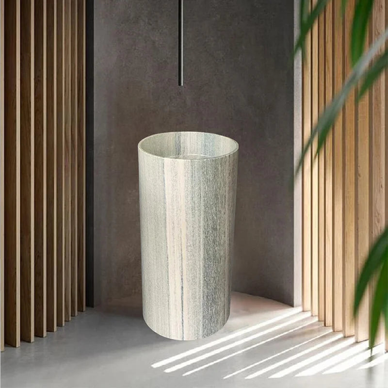 Top Selling Slim Round Freestanding Lavatory Distinct Vertical Striped Travertine Marble Villa & Residential Bathroom Wash Sink - Image 2