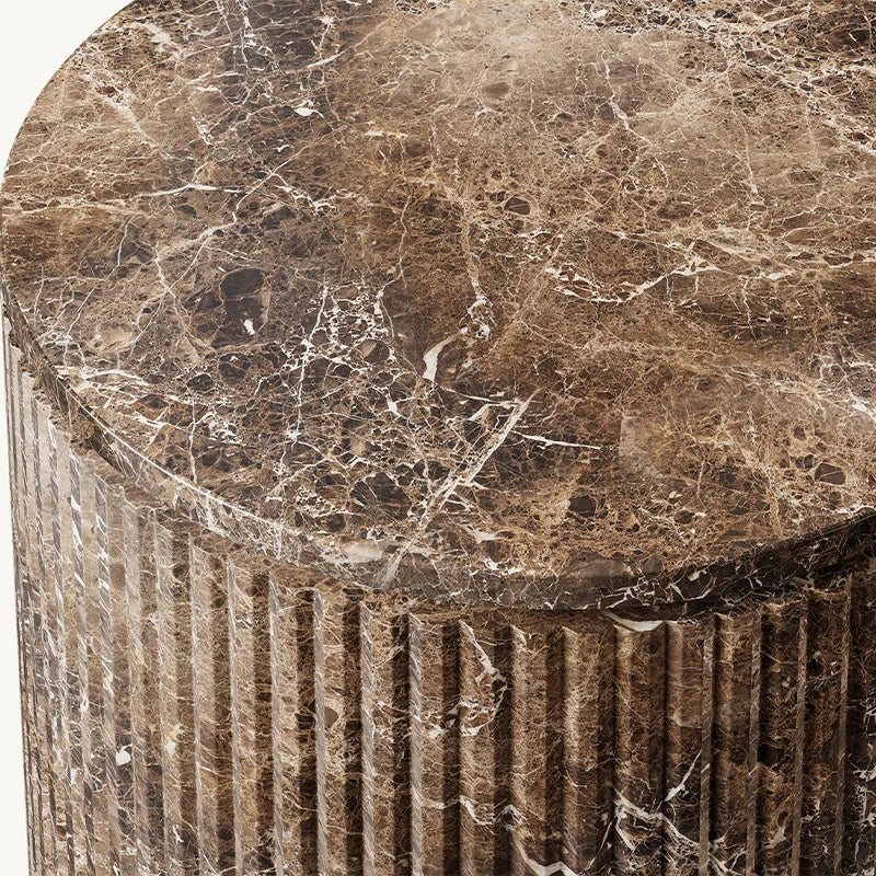 Dream Home Travertine Marble Side Table Fluted Cylinder Form Round Top Wabi Sabi Living Room Accent Table - Image 6