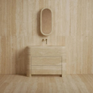 Dream Home Head Turning Pillow Shape Travertine Vanity Freestanding Integrated Basin Minimalist Luxury Bath Sink Unit