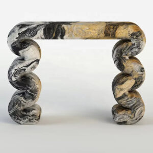 Dream Home Black Gold Vein Marble Console Table Sculptural Spiral Twisted Legs Modern Luxury Entryway Hallway Table