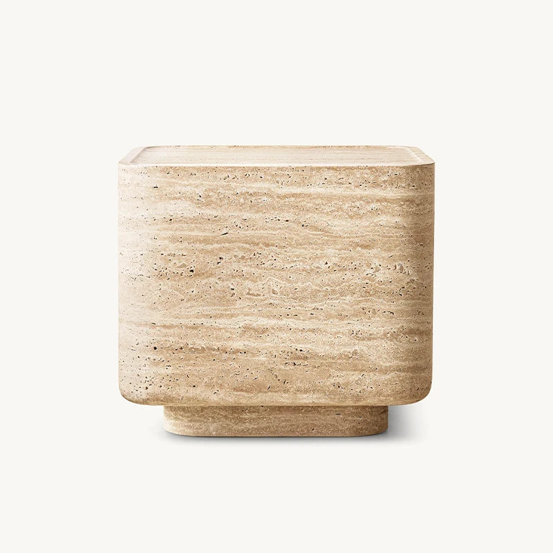 Dream Home Natural Travertine Marble Side Table Monolithic Cube Shape With Rounded Edges Wabi Sabi Living Room Accent Table