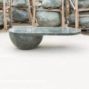 Dream Home Radiant Half Sphere Base Green Marble Coffee Table Irregular Bean Oval Top Organic Sculpture Living Center Table