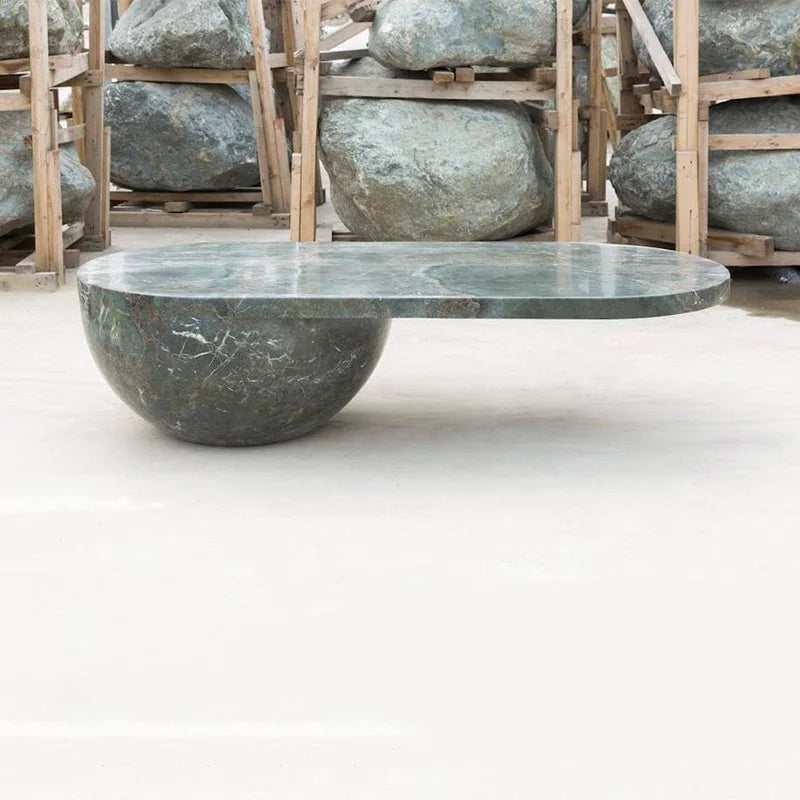 Dream Home Radiant Half Sphere Base Green Marble Coffee Table Irregular Bean Oval Top Organic Sculpture Living Center Table