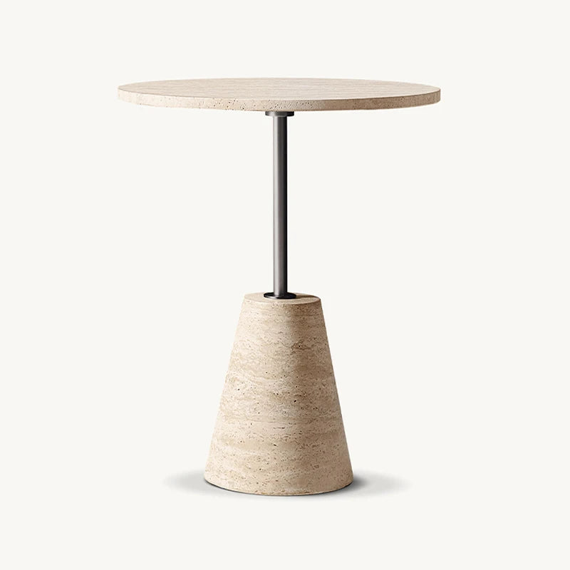 Dream Home Travertine Side Table Conical Base Metal Stem Round Top Wabi Sabi Living Room Accent Furniture - Image 7
