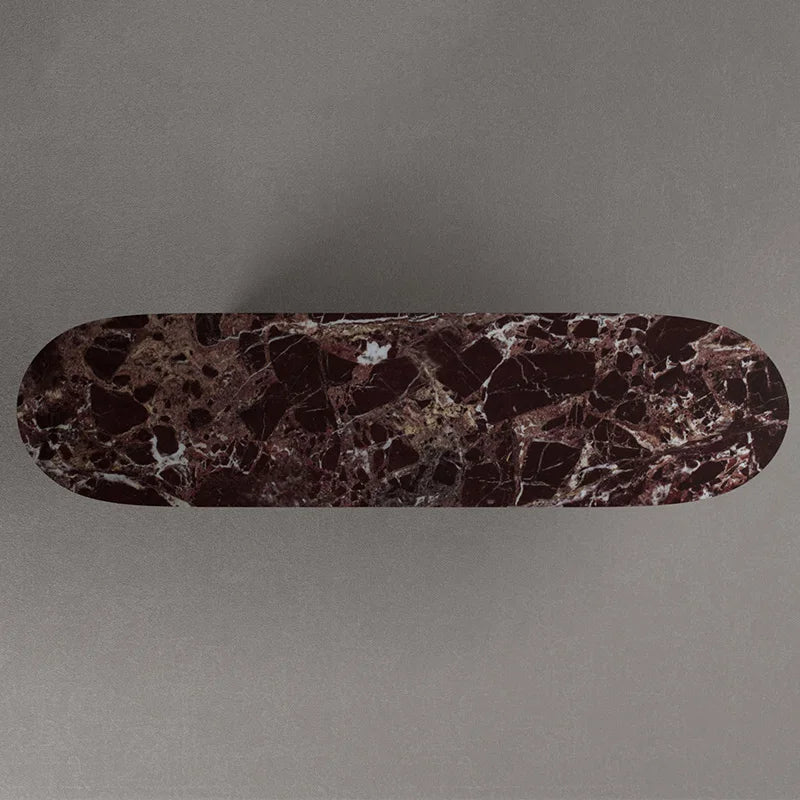 Dark Red Vein Marble Console Table Oval Rounded Tabletop Single Trapezoid Pedestal Luxury Entryway Hallway Table Dream Home - Image 5