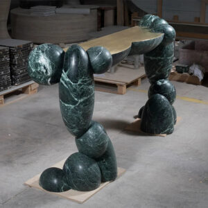 Artistic Sculptural Green Marble Console Table Organic Pebble Base Natural Stone Entry Table for Luxury Villa Hotel Lobby