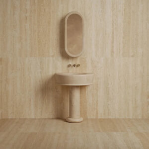 Sculptural Monolithic Stone Pedestal Sink Recessed Inner Bowl Multi Natural Marble Texture Villa Master Bathroom Wash Station