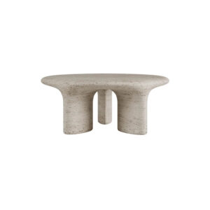 Dream Home Contract Grade Arch Hollow Three Leg Coffee Table Solid Beige Travertine Smooth Rounded Oval Villa Living Stone Table