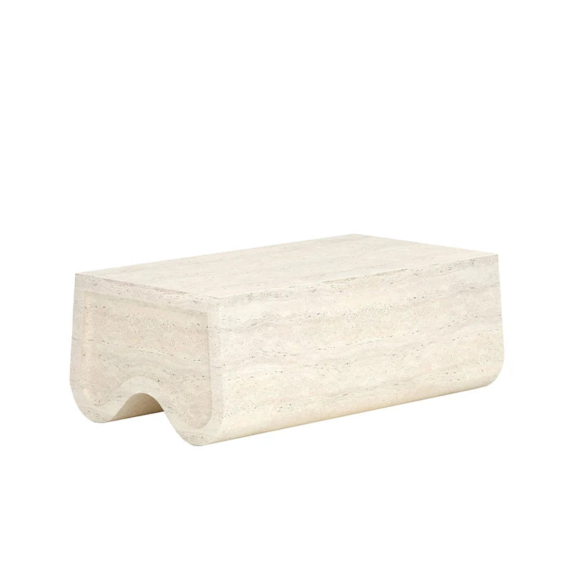 Dream Home Travertine Coffee Table Monolithic Wave Cutout Base With Rounded Rectangle Top Wabi Sabi Living Room Center Table - Image 5