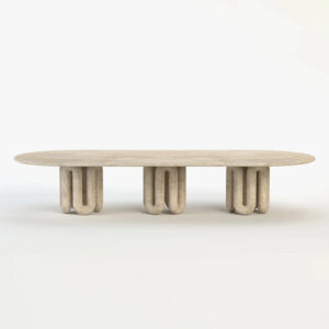 Dream Home Modern Travertine Dining Table Sculptural Curved Tube Legs Contemporary Artistic Home Dining Furniture