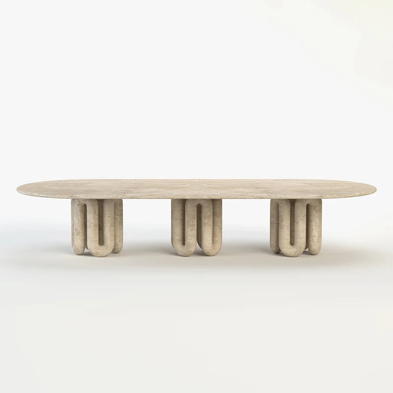 Dream Home Modern Travertine Dining Table Sculptural Curved Tube Legs Contemporary Artistic Home Dining Furniture