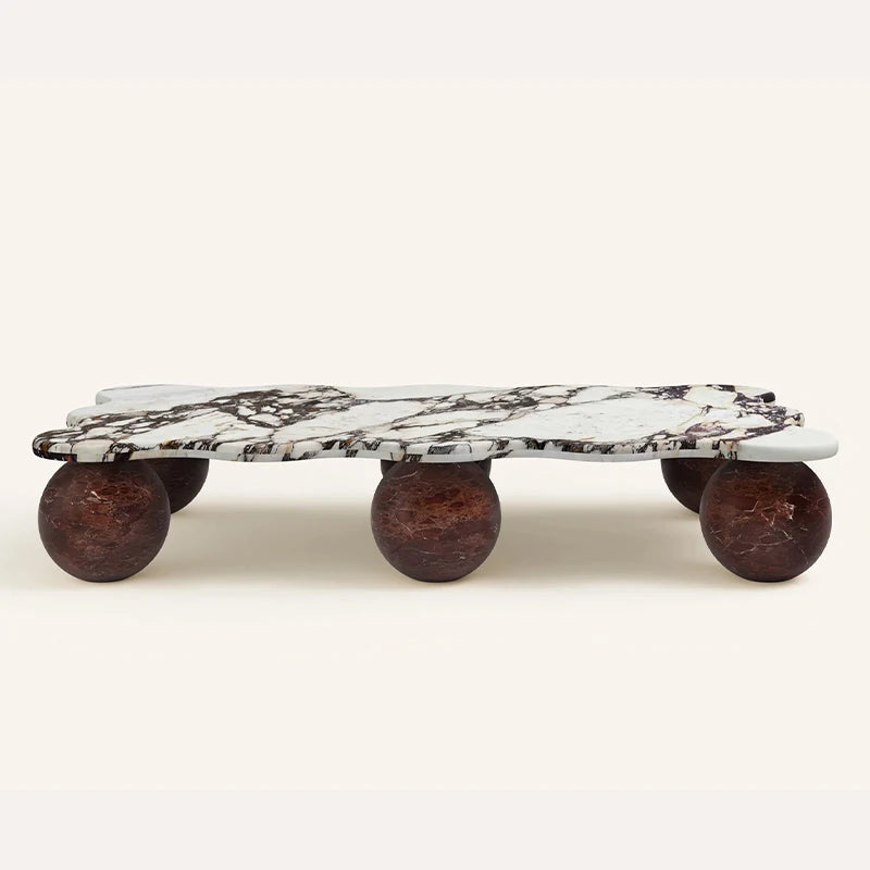 Dream Home Viral Wavy Edge Marble Coffee Table Six Solid Sphere Stone Legs Artistic Designer Living Room Center Table - Image 11