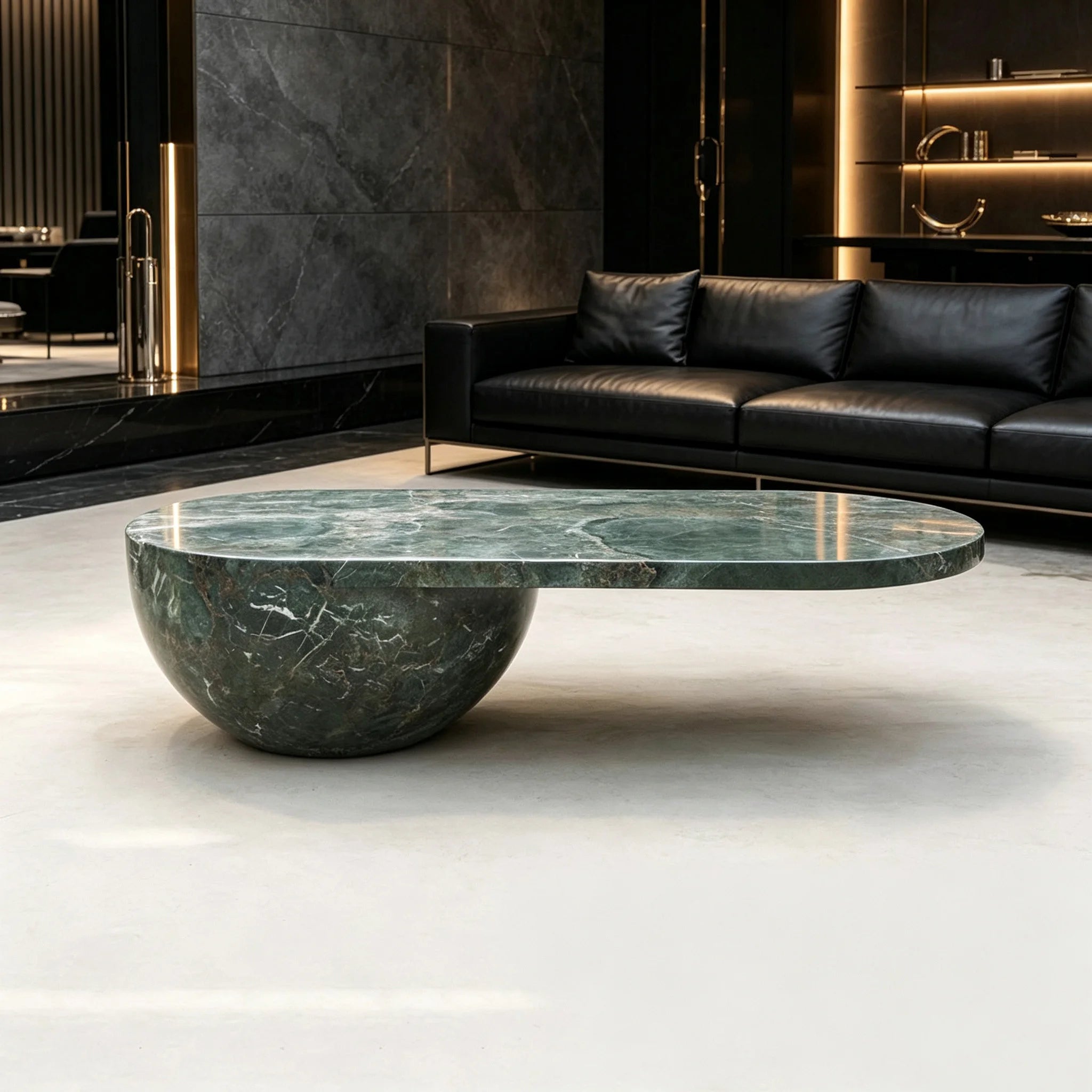 Dream Home Radiant Half Sphere Base Green Marble Coffee Table Irregular Bean Oval Top Organic Sculpture Living Center Table - Image 5
