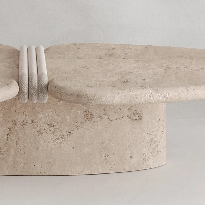 Luxurious Sculptural Separated Petal Coffee Table Rounded Soft Edge Travertine Marble Wabi Sabi Aesthetic Side Table - Image 6
