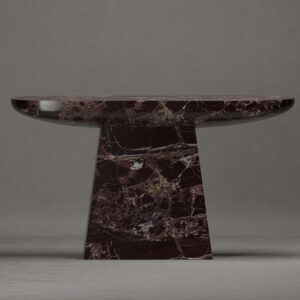 Dark Red Vein Marble Console Table Oval Rounded Tabletop Single Trapezoid Pedestal Luxury Entryway Hallway Table Dream Home