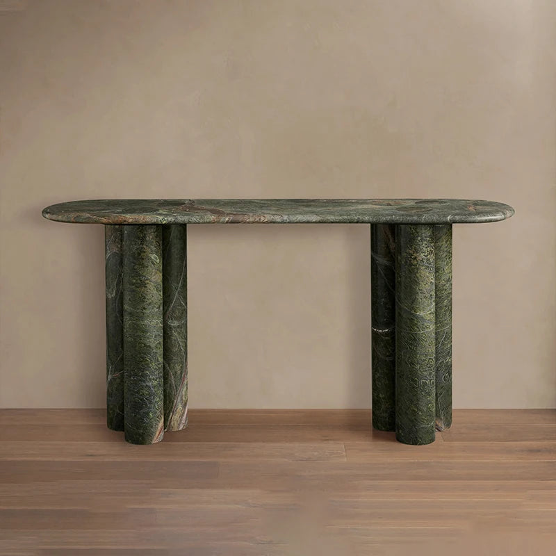 Dream Home Head Turning Paired Three Column Hall Table Smooth Oval Edge Hand Carved Heavy Duty Designer Console Table - Image 9