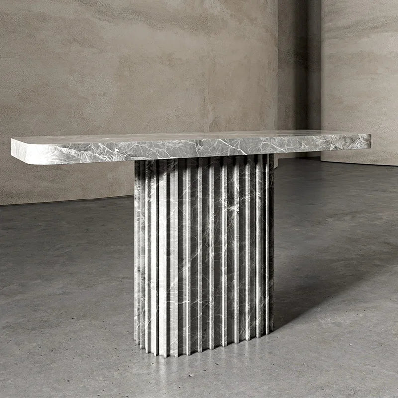 Dream Home Solid Marble Console Table Grooved Cylindrical Pedestal Base Unique Stone Hall Console For High end Residential Decor - Image 3