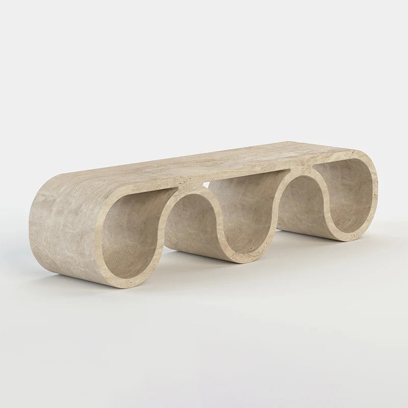 Dream Home Modern Travertine Coffee Table Continuous Wave U-Shape Design Elegant Living Room Furniture - Image 2