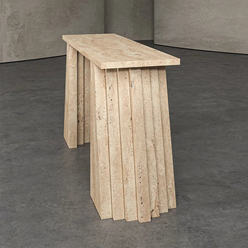 Dream Home Layered Tapered Leg Marble Console Table Slab stacked Stone Sideboard For Contemporary Entryway Decor - Image 3