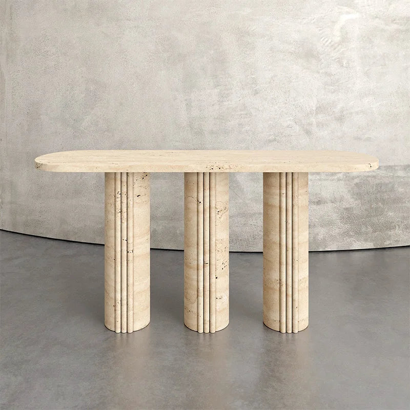 Dream Home Premium Marble Console Table Fluted Column Leg Ellipse Tabletop Solid Stone Hallway Table For Interior Decoration - Image 7