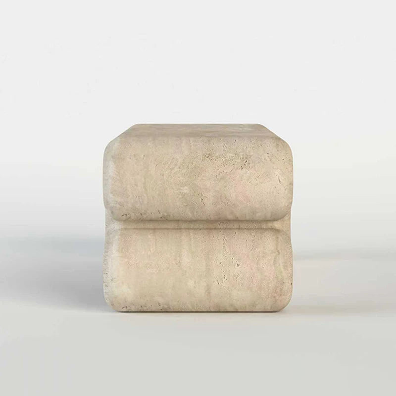 Beige Travertine Marble Console Table Long Rounded Rectangular Top Double Wave Scroll Leg Minimalist Wabi Accent Table - Image 4