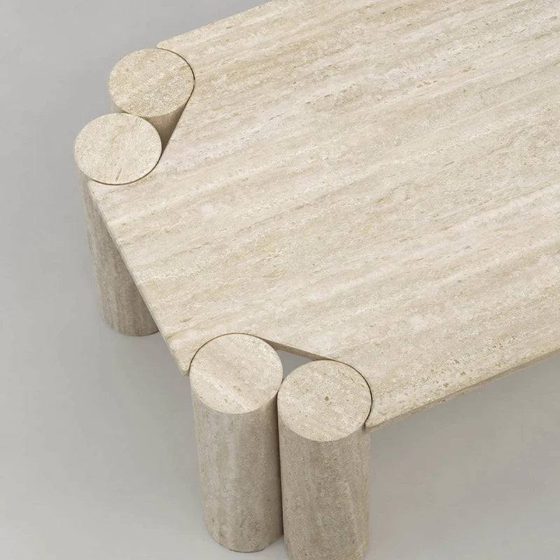 Dream Home Modern Travertine Coffee Table Geometric Twin Column Cluster Legs Minimalist Organic Home Living Room Furniture - Image 4