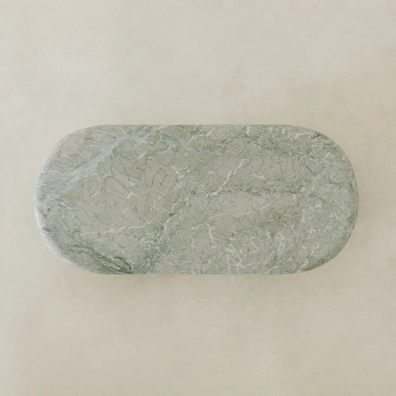 Dream Home Nordic Modern Green Marble Coffee Table Elegant Oval Solid Stone Top Minimalist Low Profile Living Room Center Table - Image 2