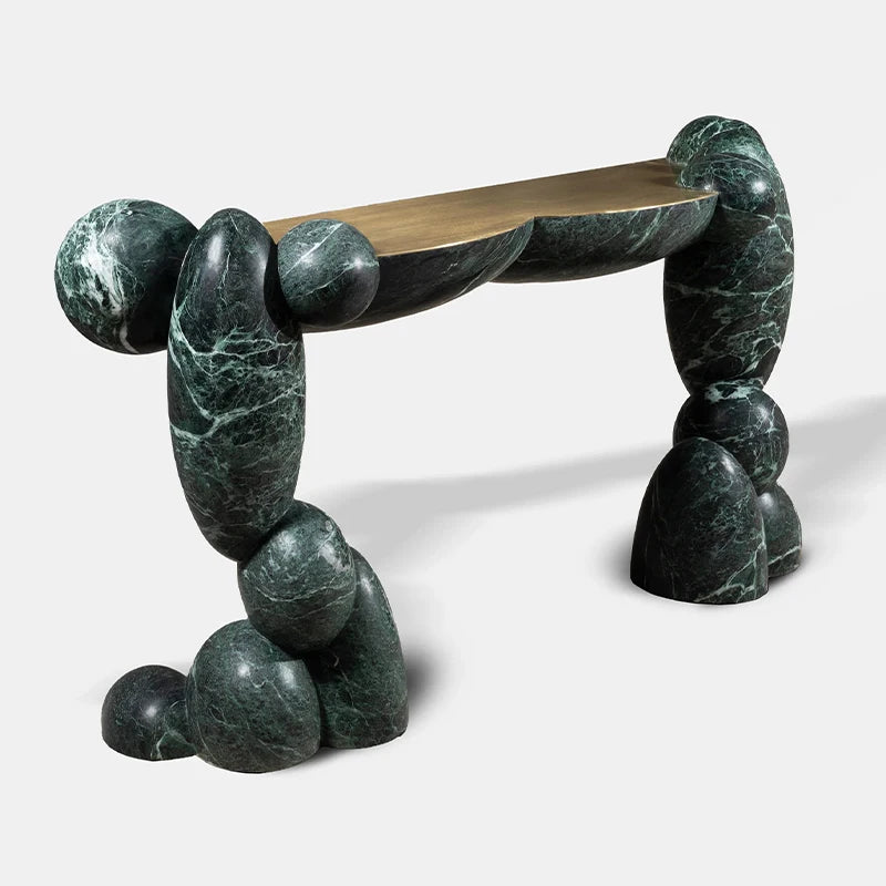 Artistic Sculptural Green Marble Console Table Organic Pebble Base Natural Stone Entry Table for Luxury Villa Hotel Lobby - Image 3