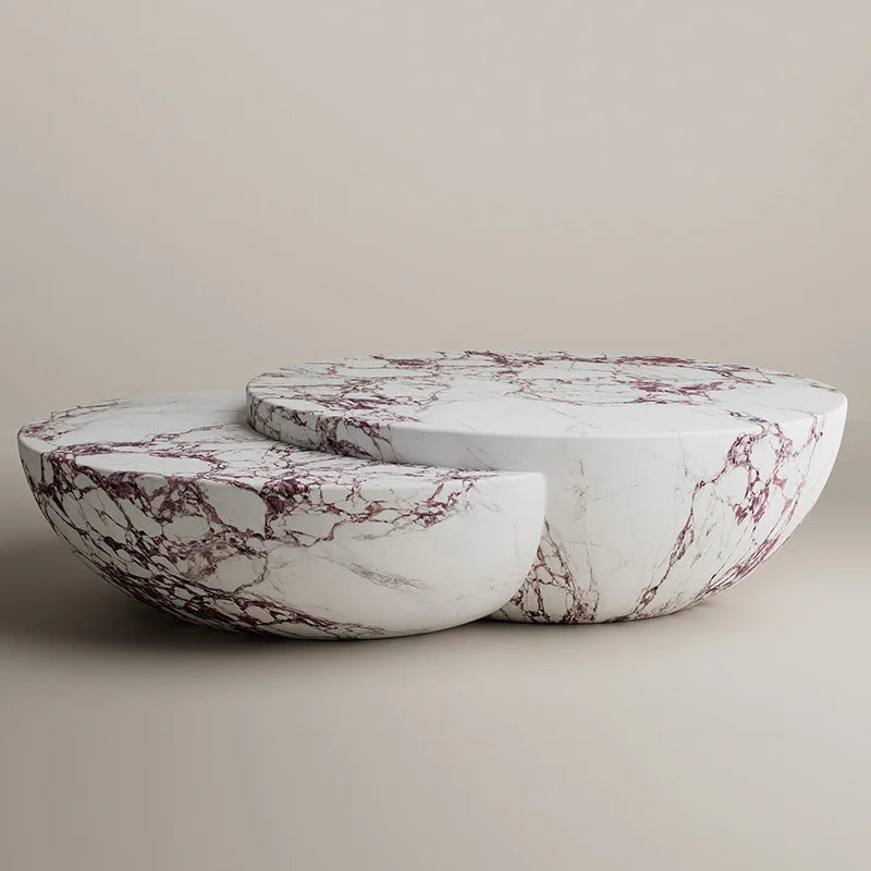 Natural Purple Vein Marble Coffee Table Two Pieces Nest Bowl Design Luxury Villa Round Coffee Desk Dream Home - Image 2