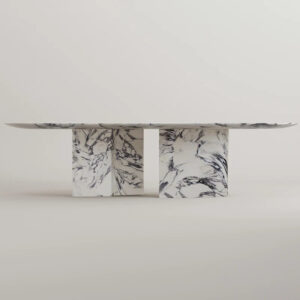 Dream Home Arabescato Marble Dining Table Oval Racetrack Top With Dual Solid Column Bases Minimalist Modern Dining Table