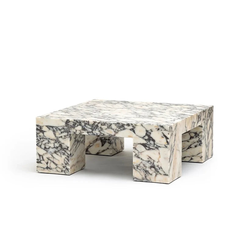 Dream Home Unique Quad Open Slot Square Marble Tea Desk Hand Carved Solid Breccia Marble Neutral Tone Large Family Center Stand - Image 2