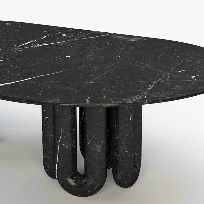 Dream Home Nero Marquina Marble Dining Table Oval Racetrack Top With Dual Sets of Wave Tube Legs Luxury Modern Dining Table - Image 6