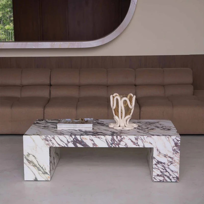 Dream Home Luxury Calacatta Viola Marble Coffee Table Integrated Solid Stone Frame Modern Living Room Center Table for Villa - Image 2