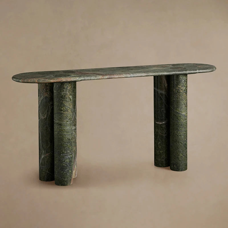 Dream Home Triple Pillar Plinth Console Table Elongated Soft Corner Top Green And Grey Marble Options Luxury Villa Foyer Console - Image 2