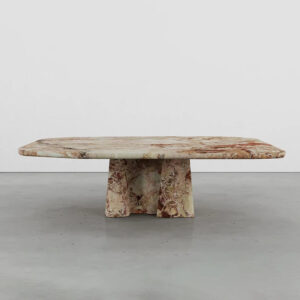 Dream Home Textured Warm Breccia Marble Coffee Table Twin Organic Flared Wave Base Minimalist Luxury Living Room Table