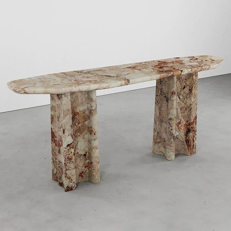 Dream Home Warm Rust Vein Marble Console Table Pair Organic Undulating Flared Support Minimalist Luxury Entrance Decor Table - Image 2