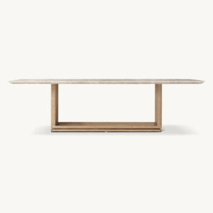Dream Home Natural Marble Top Dining Table Solid Oak Portal Frame Base Wabi Sabi Villa Residential Dining Furniture