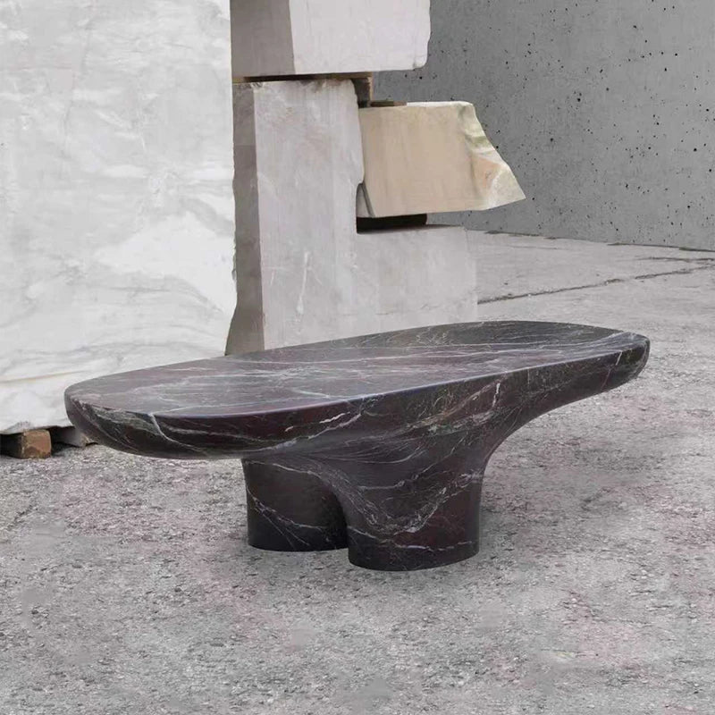 Dream Home Monolithic Flared Wing Coffee Table Rounded Bean Marble Slab Twin Thick Column Sculpture Living Room Furniture - Image 2