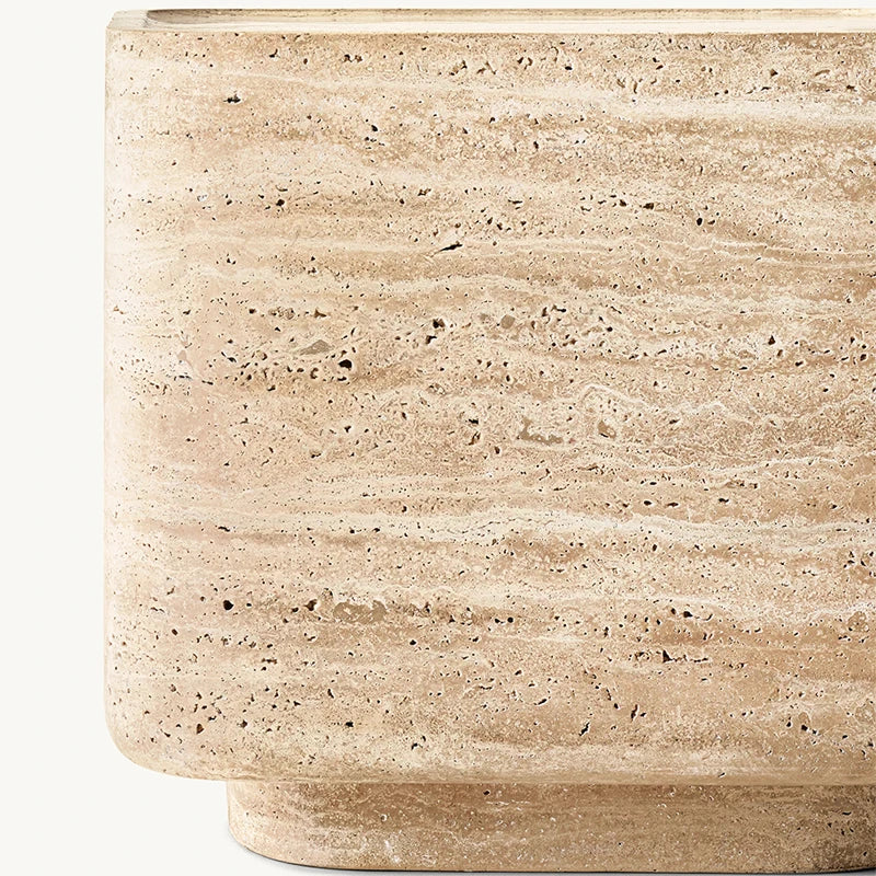 Dream Home Natural Travertine Marble Side Table Monolithic Cube Shape With Rounded Edges Wabi Sabi Living Room Accent Table - Image 5