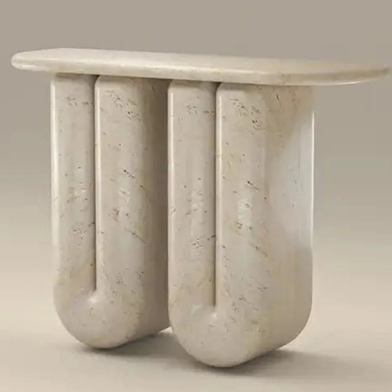 Dream Home Wabi Neutral Travertine Console Table Twin Integrated Loop Support Long Soft Rectangle Top Modern Entry Decor Table - Image 6