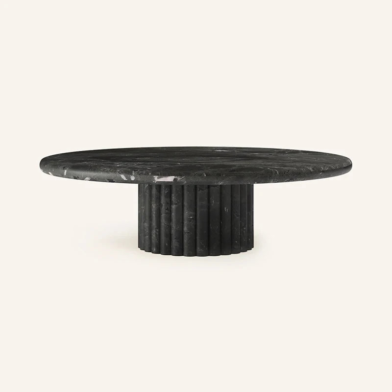 Dream Home Premium Sculptural Ribbed Base Coffee Table Large Round Marble Top Rustic Natural Stone Living Room Table - Image 14