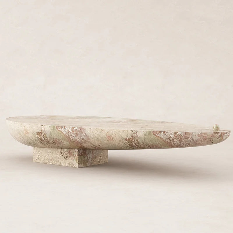 Pink Green Maeble Terrazzo Coffee Table Streamlined Teardrop Bowl Form Single Block Base Wabi Living Room Table Dream Home - Image 2